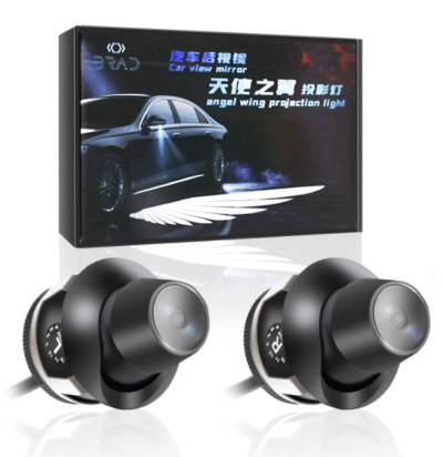 2Pcs Angel Wing Rearview Mirror Light, Welcome Door Carpet Projection Moving Lamp Universal