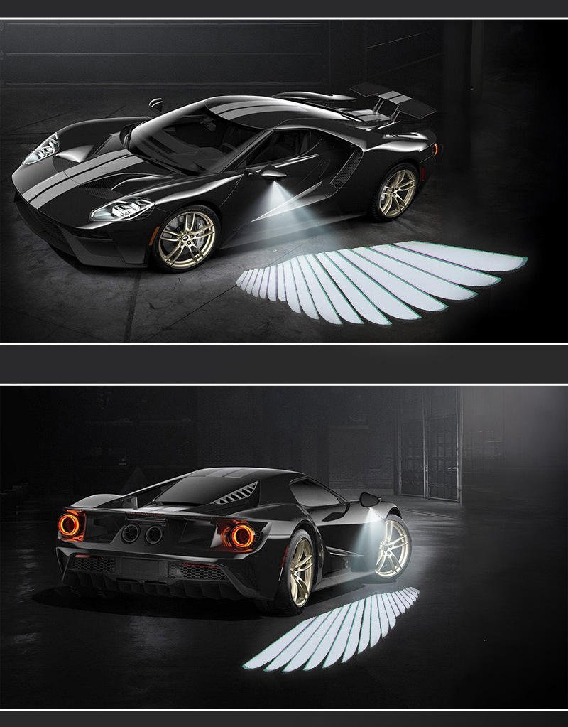2Pcs Angel Wing Rearview Mirror Light, Welcome Door Carpet Projection Moving Lamp Universal - Image 3