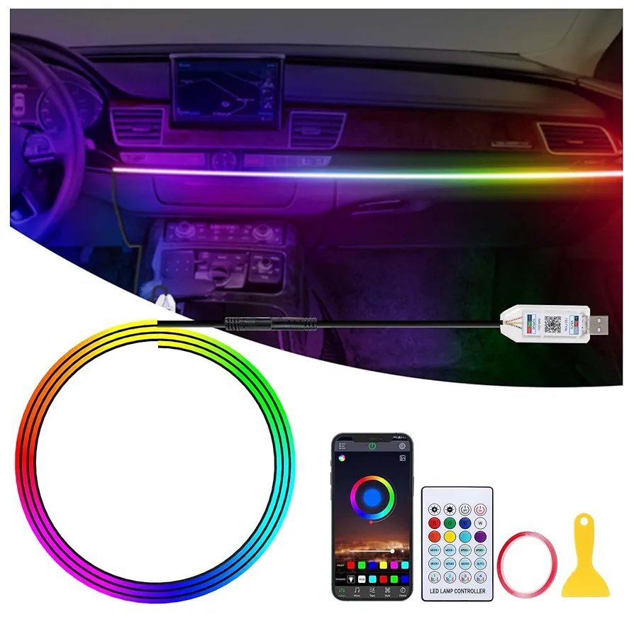 Car Dynamic 64 Colors Dashboard symphony Ambience Light 1pc, Mutli Color App Control, Remote Controo and USB Control, Fits universally Best Quality.