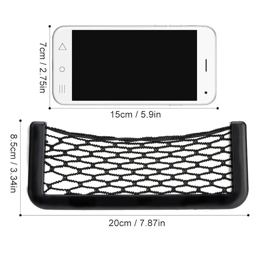 Storage Mesh Bag, Black Nylon Elastic, Car Interior Organizer, Storng Sticky Net Pocket for Phones, Wallet, Snacks, Makeup etc - Image 6