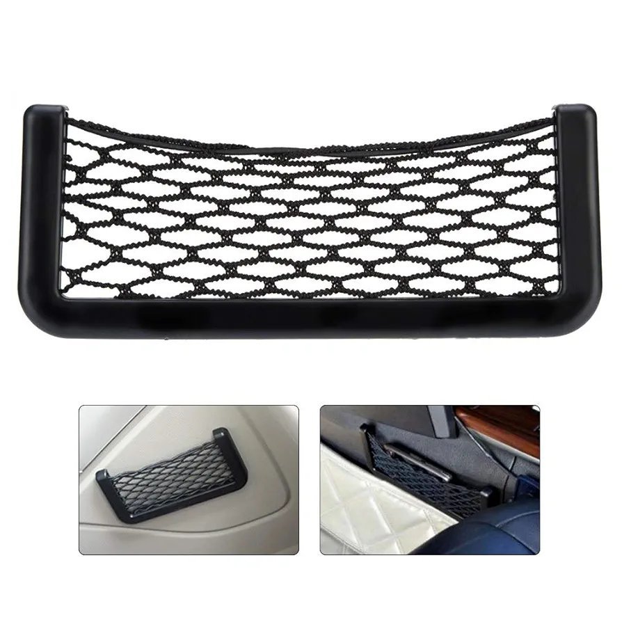 Storage Mesh Bag, Black Nylon Elastic, Car Interior Organizer, Storng Sticky Net Pocket for Phones, Wallet, Snacks, Makeup etc - Image 4